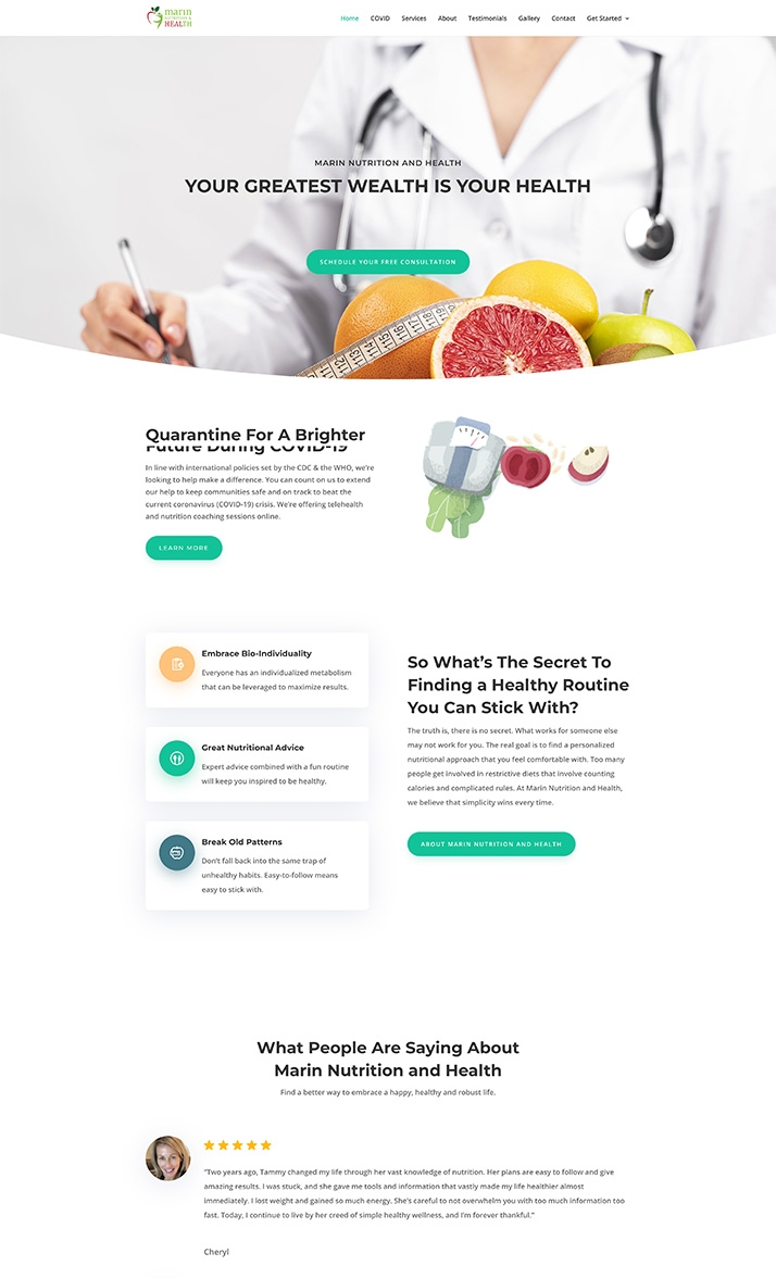 Website Design for Nutritionist - Marin Nutrition and Health
