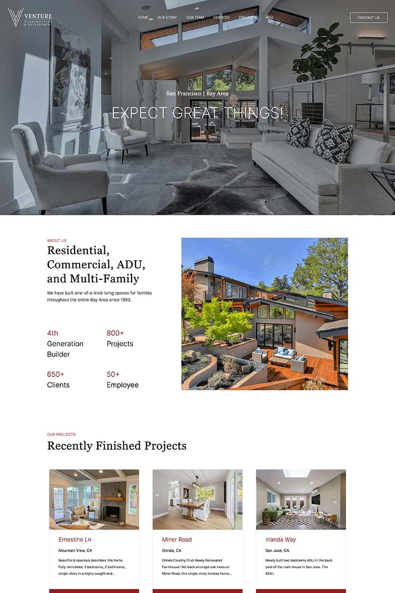 Website Design for Construction Company - Vennture Construction & Development