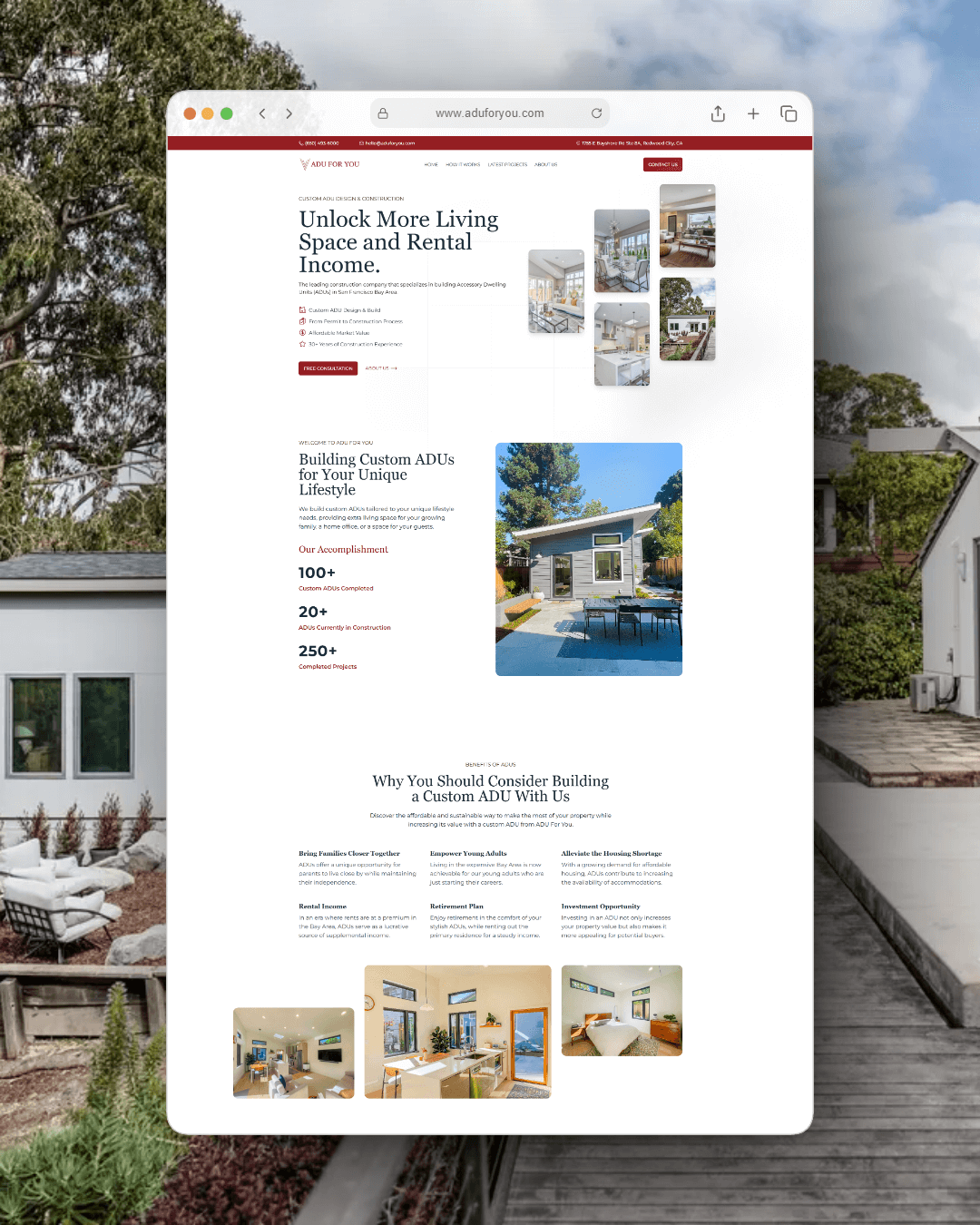 ADU For You website designed by SJFast, ADU Builder in Redwood City, CA