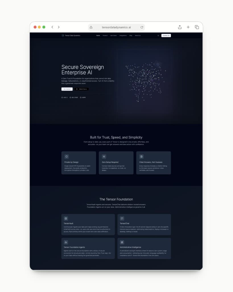 Tensor Data Dynamics website designed by SJFast, Enterprise AI in San Jose, CA