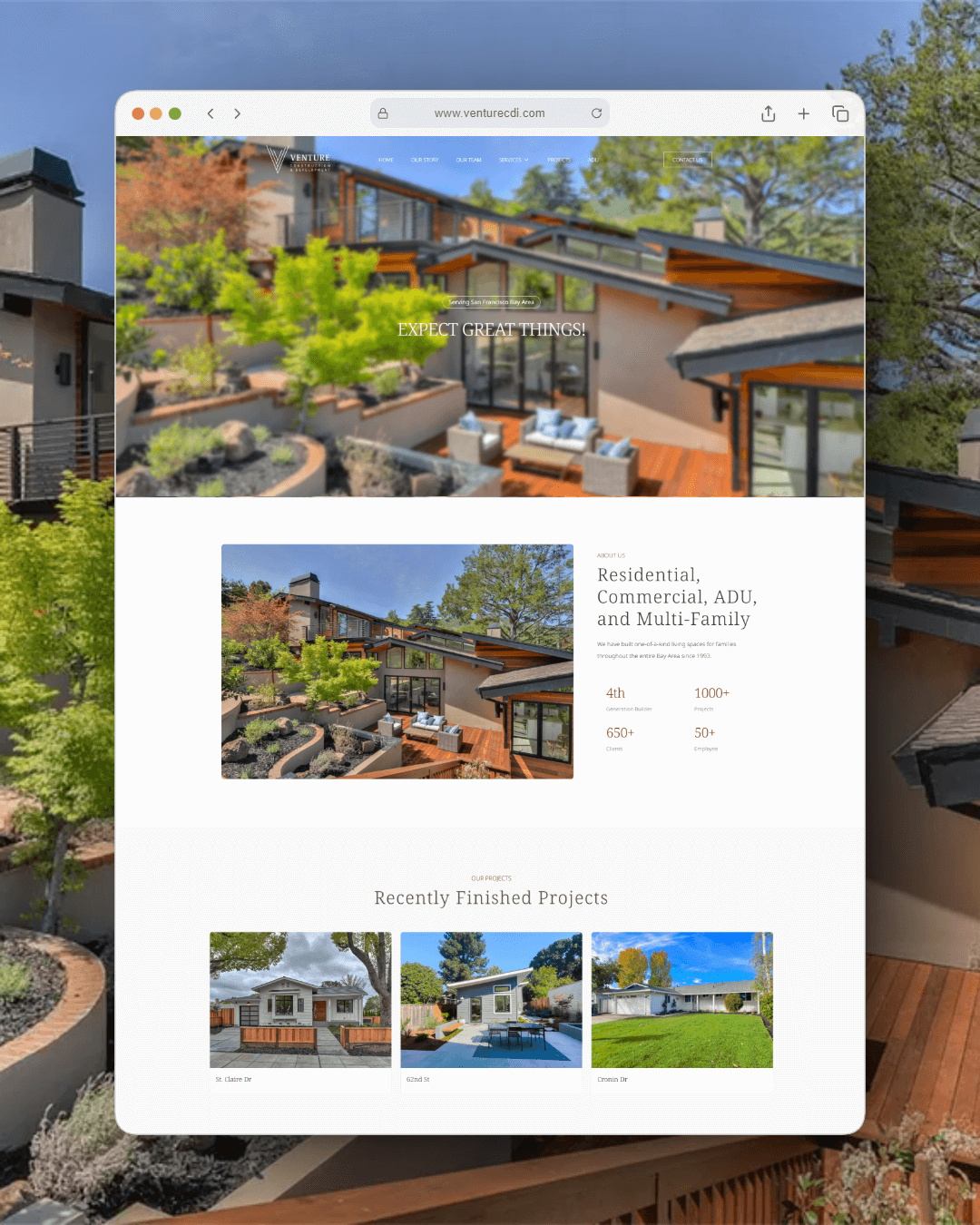 Venture Construction and Development website designed by SJFast, General Contractor in Redwood City, CA