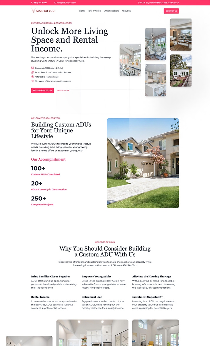 Website Design for ADU Builder - ADU For You