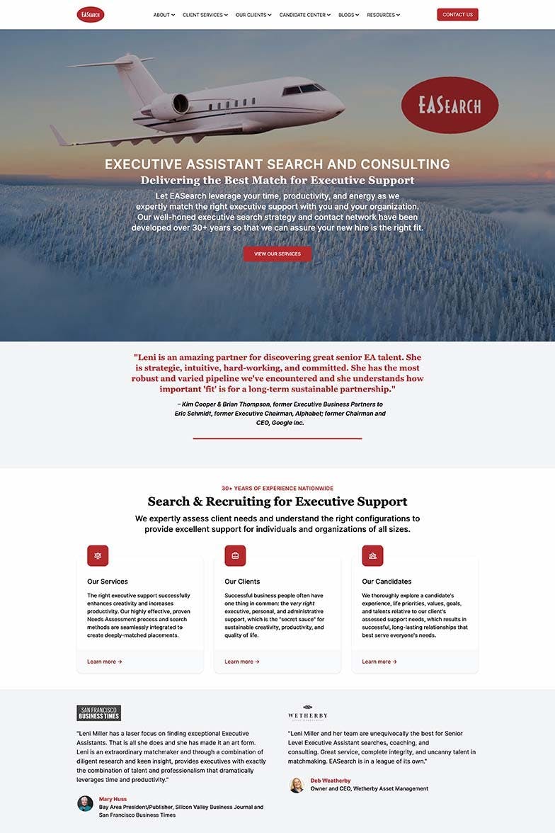 Website design for Executive Assistant Search Firm - EASearch